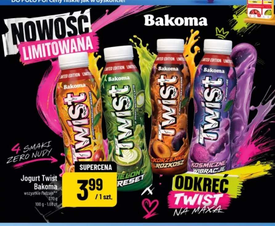 Jogurt Twist marakuja-wanilia Bakoma +3 warianty