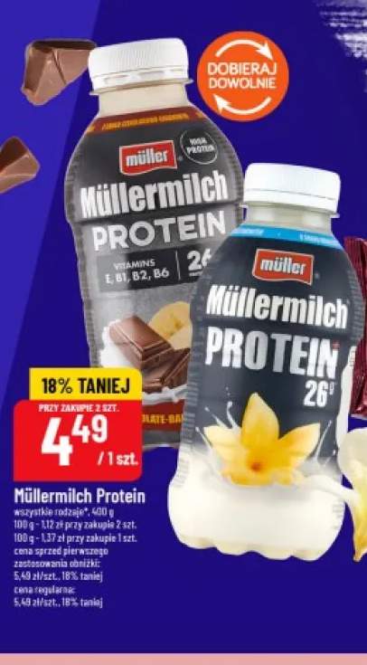 Napój mleczny Müllermilch Protein o smaku czekoladowo-bananowym +1 wariant
