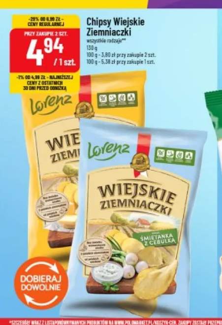 Chipsy Wiejskie Ziemniaczki śmietanka z cebulką +1 wariant