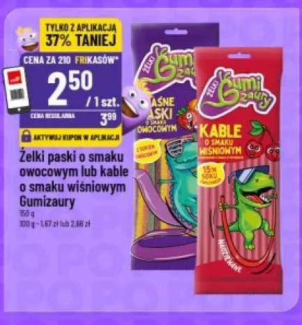 Żelki paski o smaku owocowym Gumizaury +1 wariant