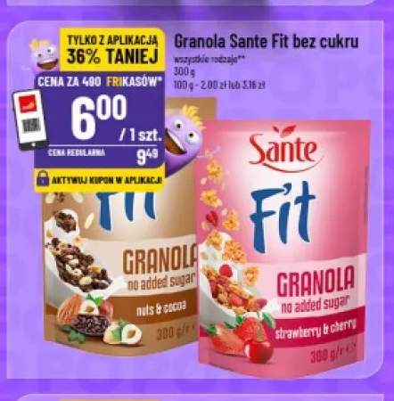 Granola Sante Fit bez cukru strawberry & cherry +1 wariant