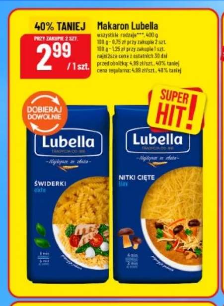 Makaron świderki Lubella +1 wariant