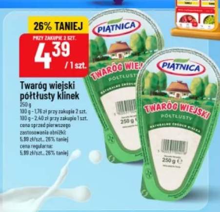 Twaróg wiejski półtłusty klinek Piątnica