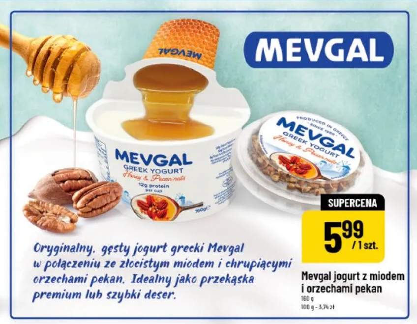 Jogurt z miodem i orzechami pekan Mevgal