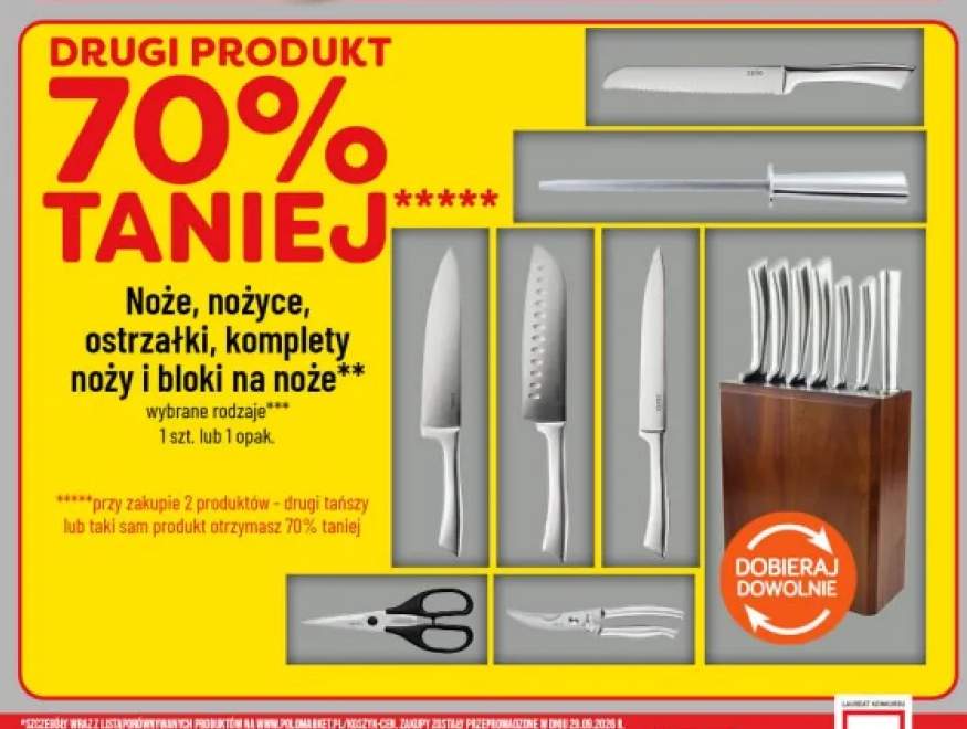 Noże, nożyce, ostrzałki, komplety noży i bloki na noże