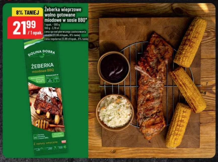Żeberka wieprzowe wolno gotowane miodowe w sosie BBQ Dolina Dobra