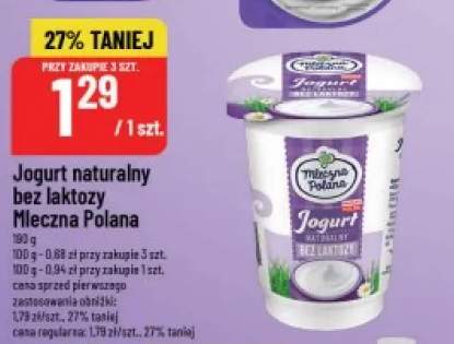 Jogurt naturalny bez laktozy Mleczna Polana