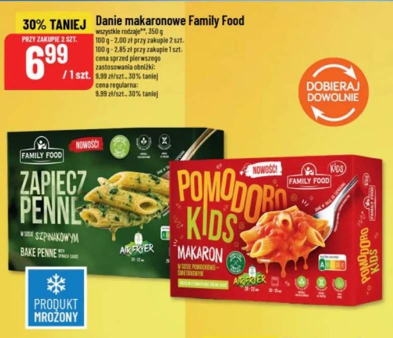 Danie makaronowe Zapiecz Penne w sosie szpinakowym Family Food +1 wariant