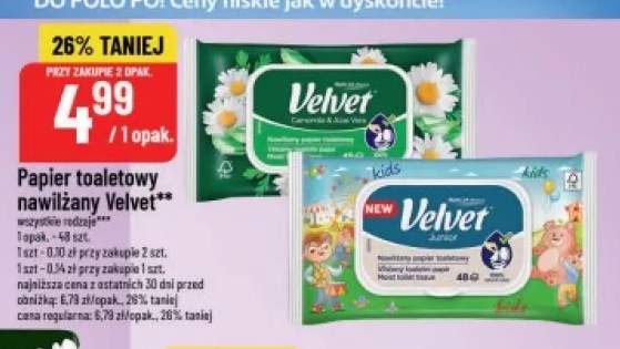 Papier toaletowy nawilżany Velvet Camomile & Aloe Vera +1 wariant