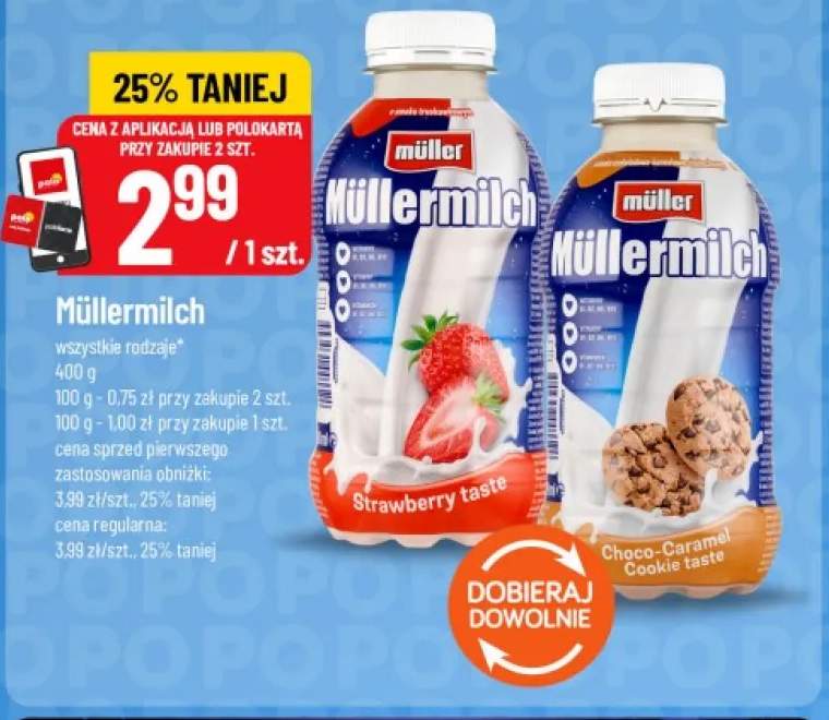 Napój mleczny Müllermilch truskawkowy Müller +1 wariant