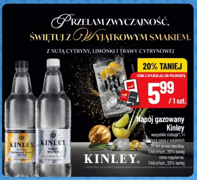 Napój gazowany Kinley Zero Sugar Premiere Tonic Water +1 wariant